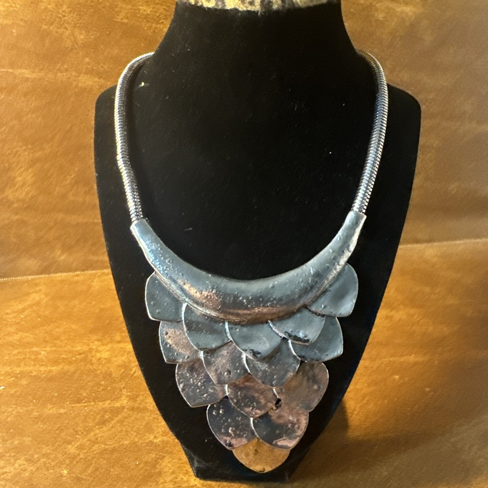 Silver Tone Necklace Cascading Leaves
